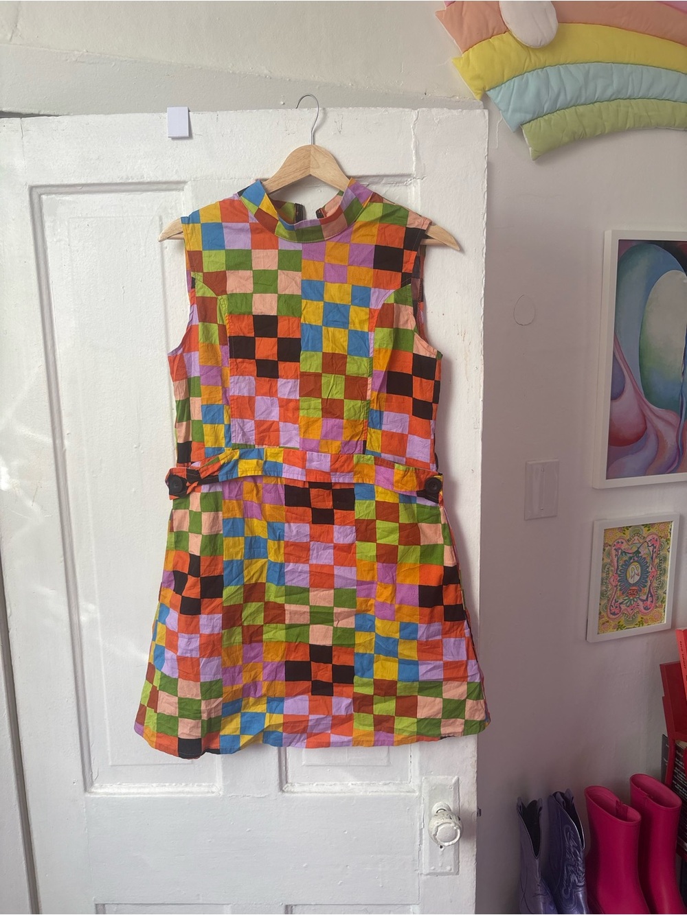 Nooworks Carnival Multicolor Checkered Mini Airliner Dress small